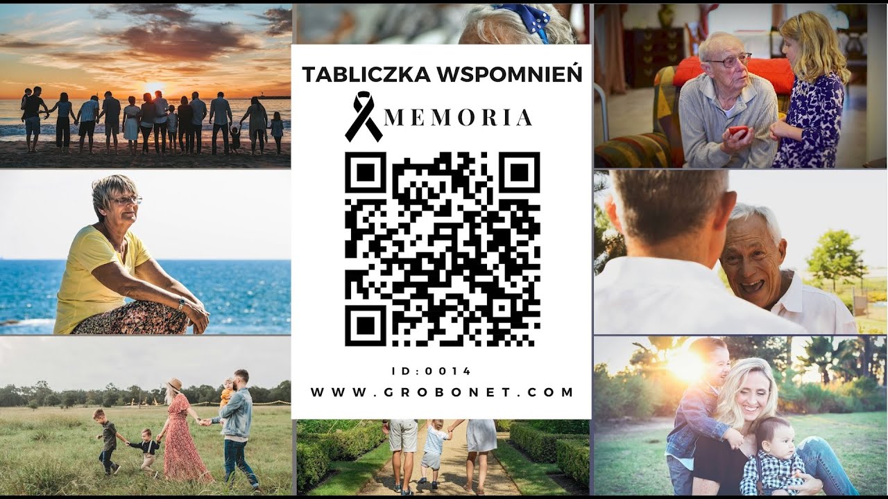 Tabliczka wspomnień Memoria z kodem QR, wokół zdjęcia rodzinne